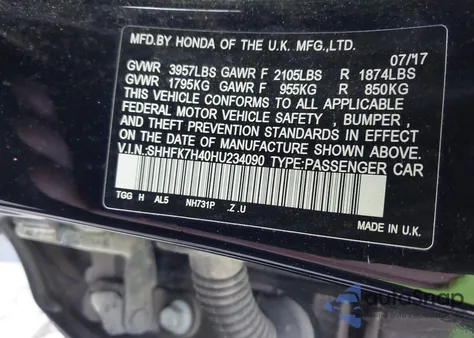 2017 Honda Civic Sport из США, поврежденный, VIN SHHFK7H40HU234090